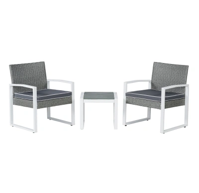 Jonathan Y Selby 3-piece Modern Coastal Faux Wicker Conversation Outdoor Patio Set, White/black/brown In Gray