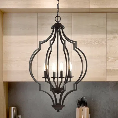 Jonathan Y Selema 4-light 19" Iron Adjustable Ogee Lantern Led Pendant In Black