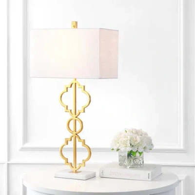 Jonathan Y Selina Iron Ogee Trellis Modern Led Table Lamp In Gold Leaf