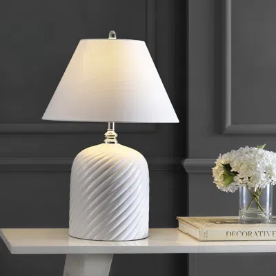 Jonathan Y Serge Swirl 28.5" Ceramic Bohemian Glam Led Table Lamp In White
