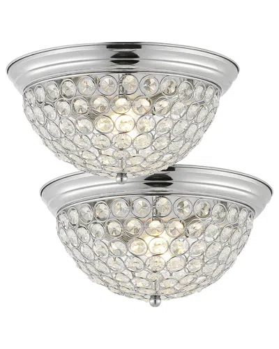 Jonathan Y Set Of 2 Malia 12in Transitional Iron Led Flush Mount In Silver