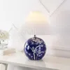 Jonathan Y Shishen Cottage Classic Chinoiserie Ceramic Orb Led Table Lamp With Pleated Shade In Navy/white