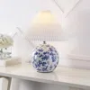 Jonathan Y Shishen Cottage Classic Chinoiserie Ceramic Orb Led Table Lamp With Pleated Shade In White/blue