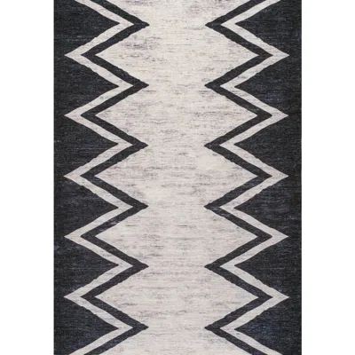 Jonathan Y Siksak Modern Chevron Border Machine-washable Area Rug In Ivory/navy