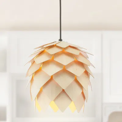 Jonathan Y Simon 11.75" Pinecone Wood Led Pendant In Brown