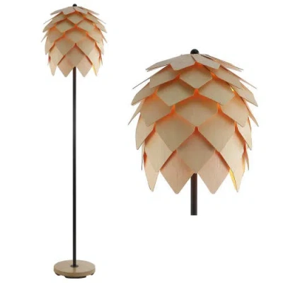 JONATHAN Y JONATHAN Y SIMON 63" PINECONE WOOD/METAL LED FLOOR LAMP, NATURAL/BLACK