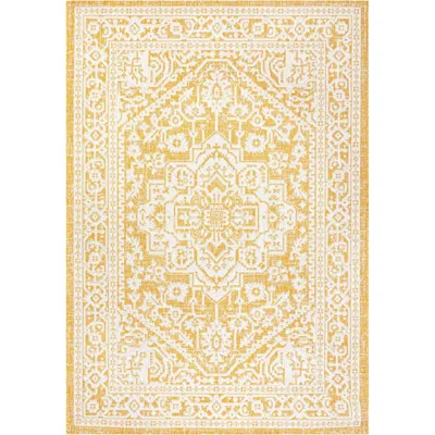 Jonathan Y Sinjuri Medallion Textured Weave Indoor/outdoor Area Rug In Yellow