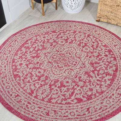 Jonathan Y Sinjuri Medallion Textured Weave Indoor/outdoor Area Rug In Fuchsia/light Gray