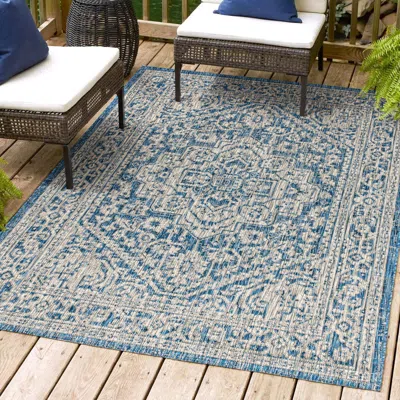 Jonathan Y Sinjuri Medallion Textured Weave Indoor/outdoor Area Rug In Navy/gray
