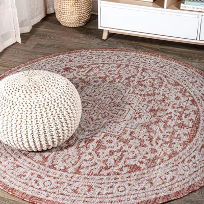 Jonathan Y Sinjuri Medallion Textured Weave Indoor/outdoor Area Rug In Red/taupe