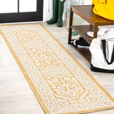Jonathan Y Sinjuri Medallion Textured Weave Indoor/outdoor Area Rug In Yellow/cream