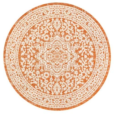 Jonathan Y Sinjuri Medallion Textured Weave Indoor/outdoor Round Area Rug In Orange