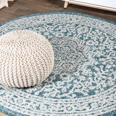 Jonathan Y Sinjuri Medallion Textured Weave Indoor/outdoor Round Area Rug In Green