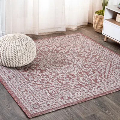 Jonathan Y Sinjuri Medallion Textured Weave Indoor/outdoor Square Area Rug In Pink