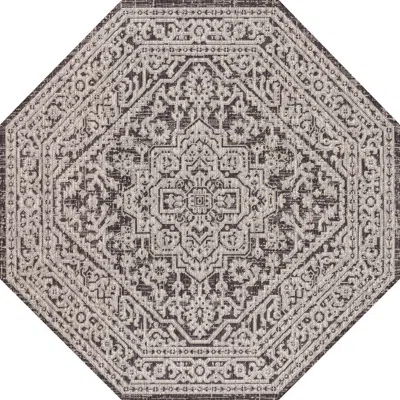 Jonathan Y Sinjuri Medallion Textured Weave Octagon Indoor/outdoor Area Rug In Gray