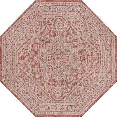 Jonathan Y Sinjuri Medallion Textured Weave Octagon Indoor/outdoor Area Rug In Red