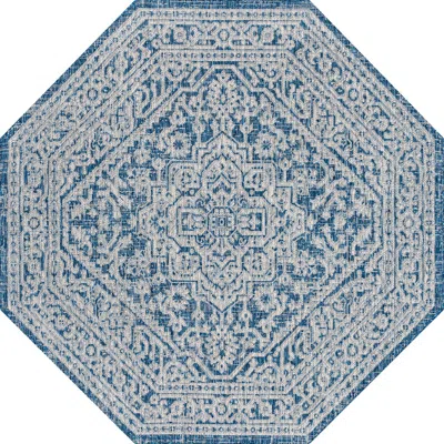 Jonathan Y Sinjuri Medallion Textured Weave Octagon Indoor/outdoor Area Rug In Blue