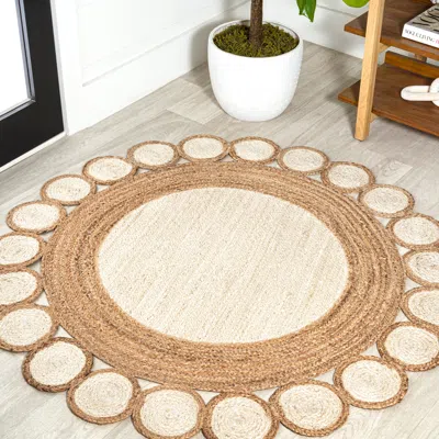 Jonathan Y Skye Two-tone Jute Circle Border Cream/natural Round Area Rug