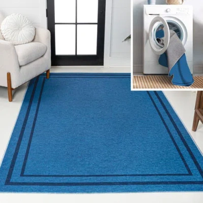 Jonathan Y Sloane Classic 2-stripe Border Washable Area Rug In Blue/navy