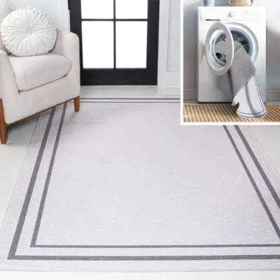 Jonathan Y Sloane Classic 2-stripe Border Washable Area Rug In Grey/white