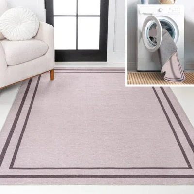 Jonathan Y Sloane Classic 2-stripe Border Washable Area Rug In Light Purple/purple