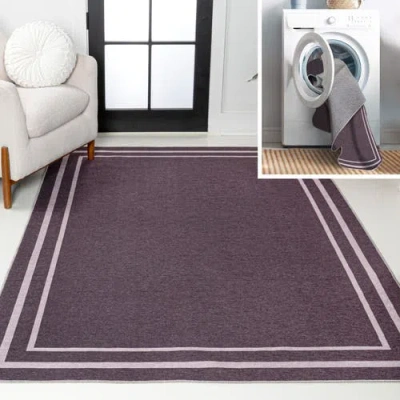 Jonathan Y Sloane Classic 2-stripe Border Washable Area Rug In Purple/light Purple