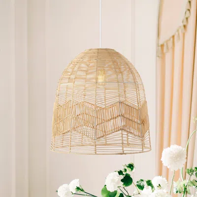 Jonathan Y Sofia 17.5" 1-light Farmhouse Coastal Rattan 180" Cord Plug-in Or Hardwired Led Pendant In Yellow