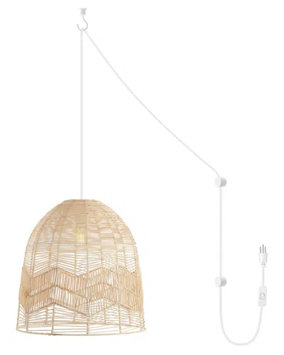 Jonathan Y Sofia 17in 1-light Farmhouse Rattan 180in Cord Plug-in Or Hardwired Led Pendant In Neutral