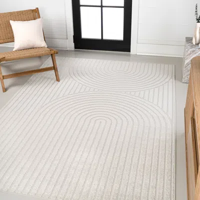 Jonathan Y Sofia High-low Midcentury Modern Arch Stripe Two-tone Beige/cream Runner Rug In Neutral