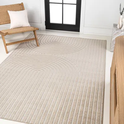 Jonathan Y Sofia High-low Midcentury Modern Arch Stripe Two-tone Indoor/outdoor Area Rug In Beige/cream