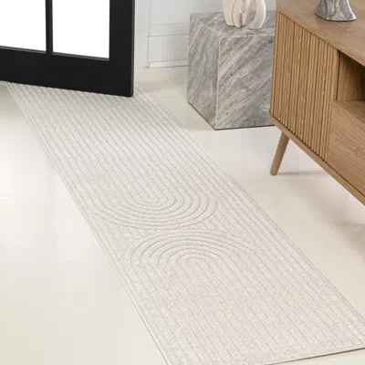 Jonathan Y Sofia High-low Midcentury Modern Arch Stripe Two-tone Indoor/outdoor Area Rug In Ivory/cream