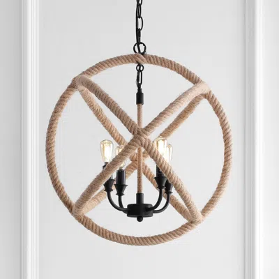 Jonathan Y Soka 4-light 20" Adjustable Globe Metal/rope Led Pendant In Neutral