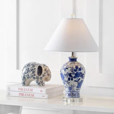 Jonathan Y Song 21.5" Ceramic/crystal Chinoiserie Floral Led Table Lamp In Multi