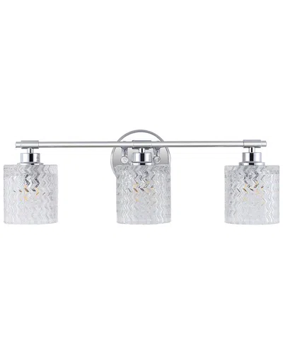 Jonathan Y Spaulding Vintage 22 3 Light Iron Chevron Pattern Glass Farmhouse Cottage Led Vanity Ligh In Silver