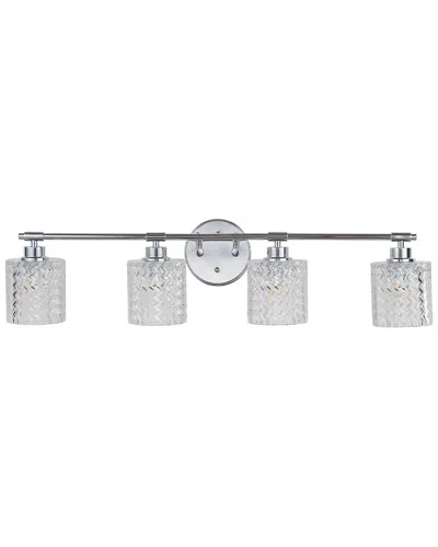 Jonathan Y Spaulding Vintage 31.5 4 Light Iron Chevron Pattern Glass Farmhouse Cottage Led Vanity Li In Silver