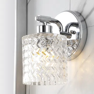 Jonathan Y Spaulding Vintage 5.13" 1-light Iron/chevron Pattern Glass Farmhouse Cottage Led Vanity Light In Gray