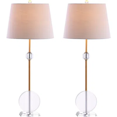 Jonathan Y Spencer 34" Crystal/metal Led Table Lamp, Brass In Clear/brass Gold