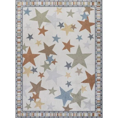 Jonathan Y Star Gazer Geometric Machine-washable Area Rug In Ivory/blue/orange