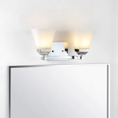 Jonathan Y Staunton 15" 2-light Iron/glass Modern Cottage Led Vanity Light In White
