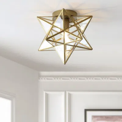 Jonathan Y Stella 12" Moravian Star Metal/clear Glass Led Flush Mount In Gold