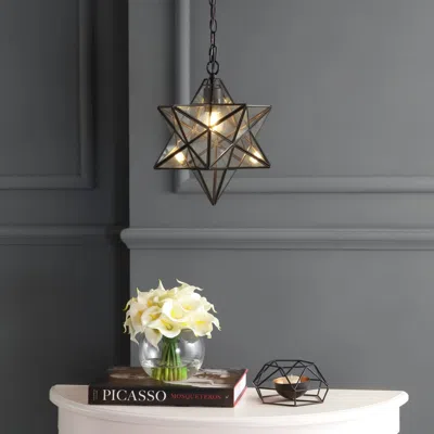 Jonathan Y Stella 12" Moravian Star Metal/clear Glass Led Pendant In Black