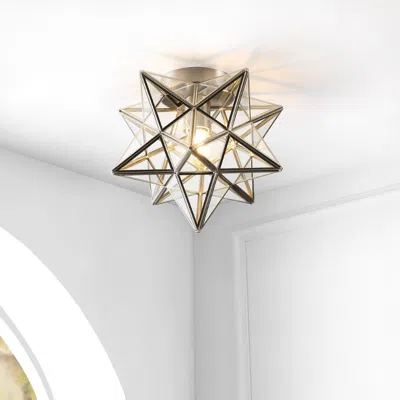 Jonathan Y Stella 12" Moravian Star Metal/glass Led Flush Mount In Gold