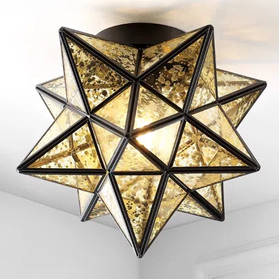Jonathan Y Stella 12" Moravian Star Metal/mercury Glass Led Flush Mount In Brown