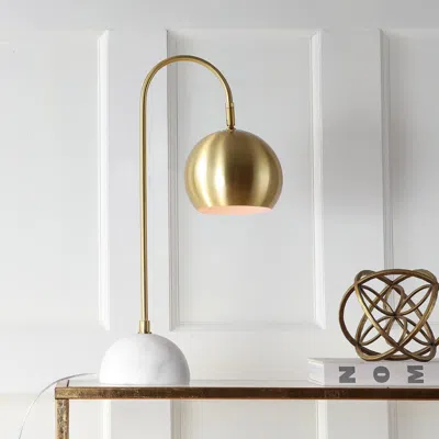 Jonathan Y Stephen Metal/marble Led Table Lamp In Brass Gold/white