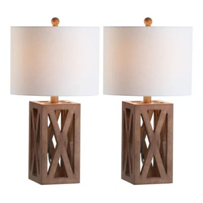 Jonathan Y Stewart 21.5" Farmhouse Wood Led Table Lamp In Brown