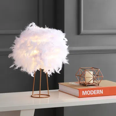 Jonathan Y Stork 16" Feather Metal Led Table Lamp In Gold