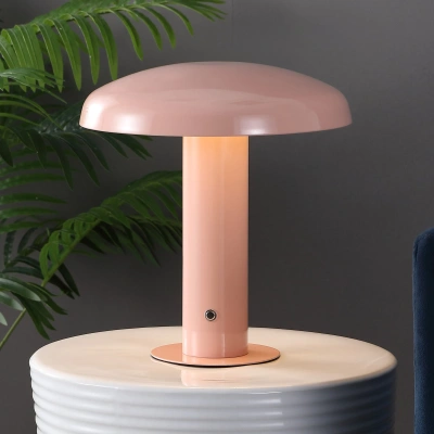 Jonathan Y Suillius 11" Contemporary Bohemian Rechargeable/cordless Iron Integrated Led Mushroom Table Lamp In Pink