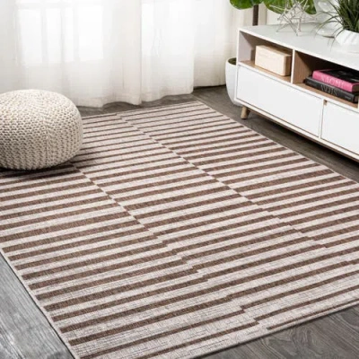 Jonathan Y Sukie Modern Offset Stripe Indoor/outdoor Area Rug In Beige/brown