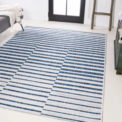 Jonathan Y Sukie Modern Offset Stripe Indoor/outdoor Area Rug In Ivory/blue