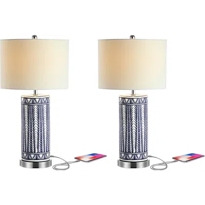 Jonathan Y Sulka 27" Ceramic/iron Contemporary Usb Charging Led Table Lamp, Navy/chrome